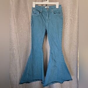 Shyanne Sz 28 Teal Super Flare Bell Bottom Leg Jean Boho Hippy Cowgirl Fit 28x32